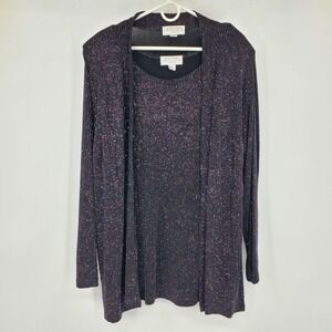 Vintage Casual Corner Annex Black Multicolor Sparkly Formal Event 2 Piece Top 3X